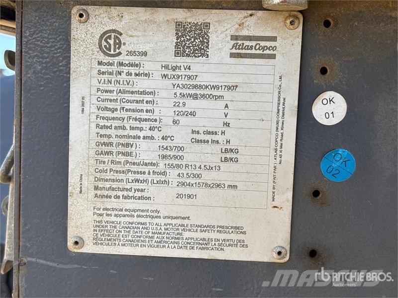 Atlas Copco Hilight V4 5.5 kW Light Tower Gaismas torņi