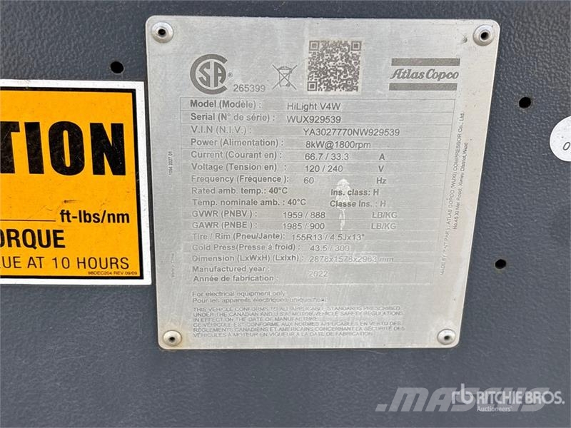 Atlas Copco HiLight V4 W 8 kW Light Tower Lichtmasten