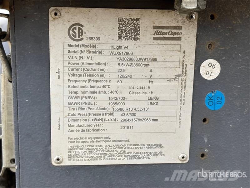 Atlas Copco Hilight V4 5.5 kW Light Tower (Inoperable) Fénytornyok