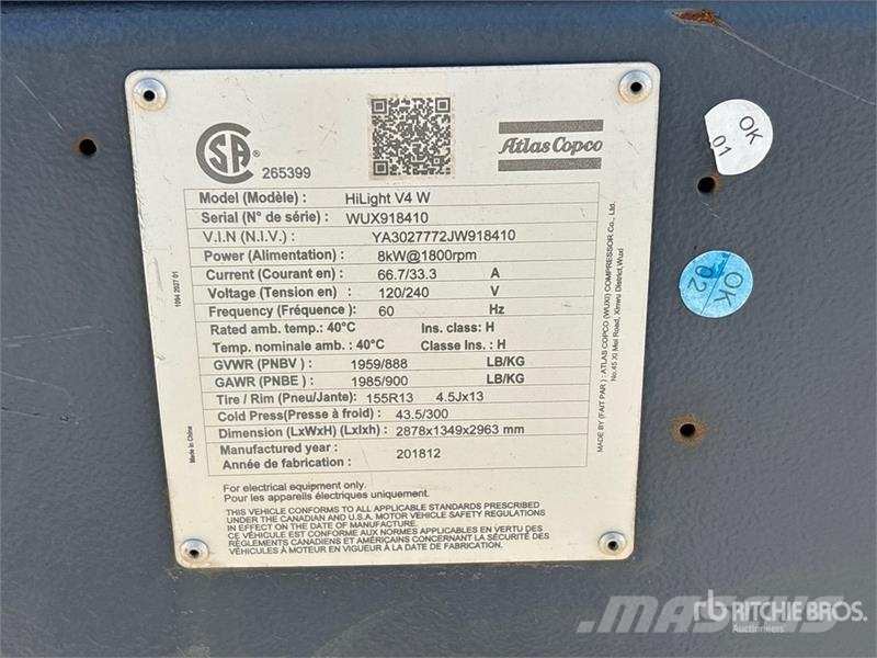 Atlas Copco HiLight V4 W 8 kW Light Tower Rasvetni stubovi