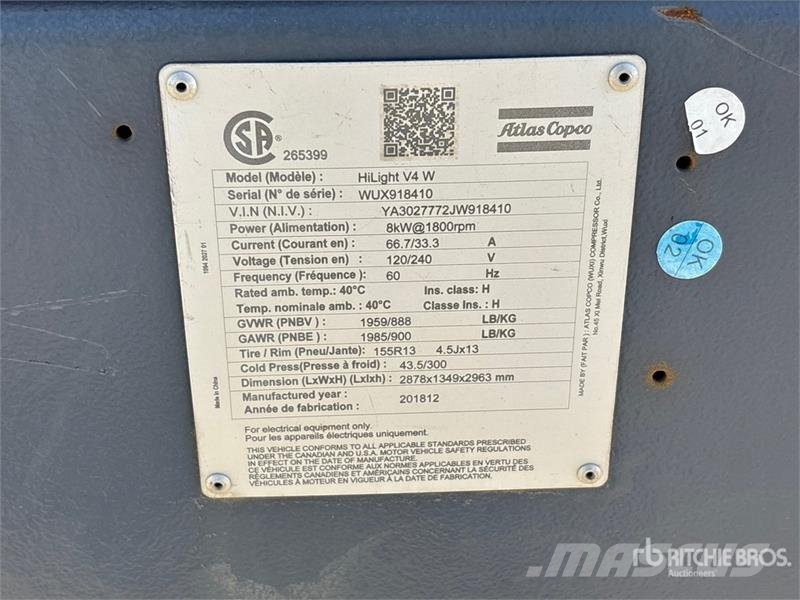 Atlas Copco HiLight V4 W 8 kW Light Tower Rasvetni stubovi