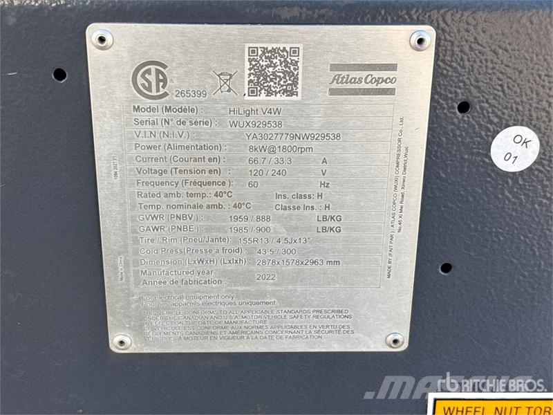 Atlas Copco HiLight V4 W 8 kW Light Tower Fénytornyok