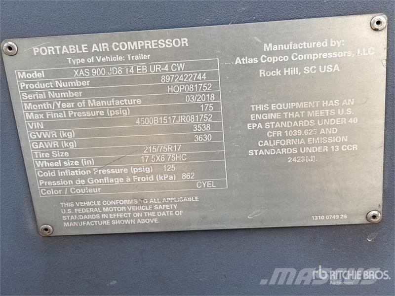 Atlas Copco XAS 900 JD8 T4F 900 CFM Air Compressor Kompressoren
