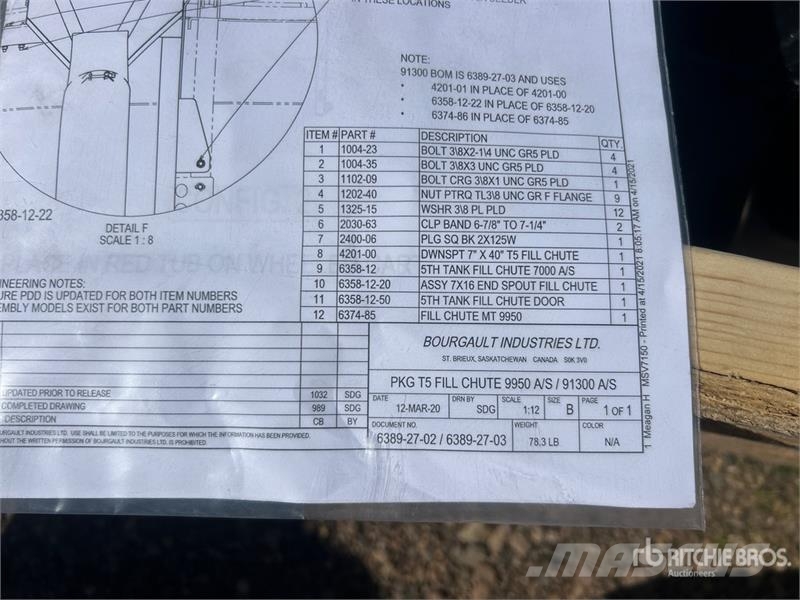 Bourgault 9950/91300 Air Seeder Fill Chute Assembly & Compon مكونات أخرى