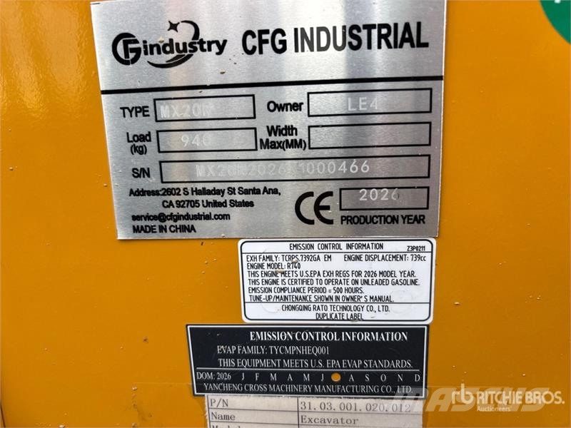 CFG MX20R Mini Excavator (Unused) Minikoparki