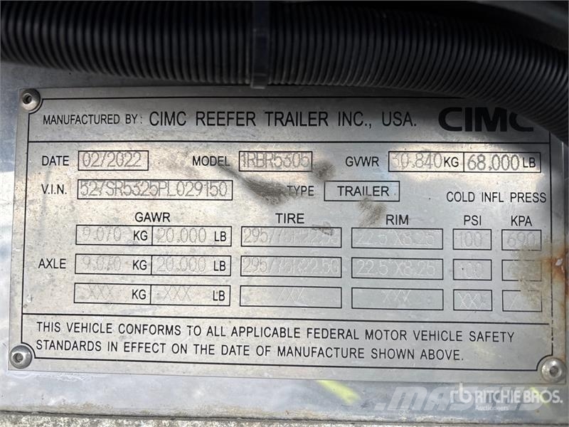 CIMC 53 ft T/A Refrigerated Trailer Frysetrailer Semi