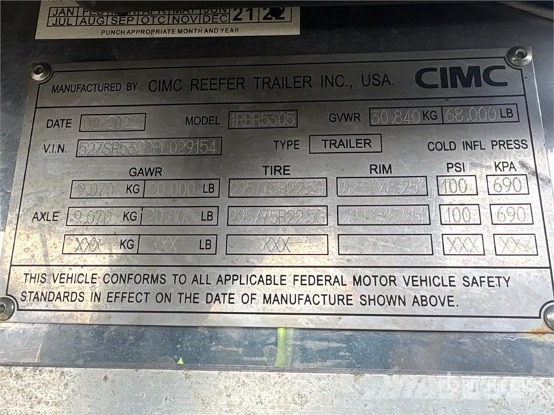 CIMC 53 ft T/A Refrigerated Trailer Frysetrailer Semi