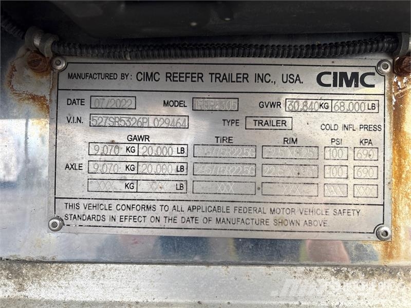 CIMC 53 ft x 102 in T/A Refrigerated Trailer Frysetrailer Semi