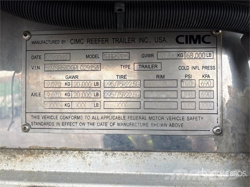CIMC 53 ft x 102 in T/A Refrigerated Trailer Frysetrailer Semi