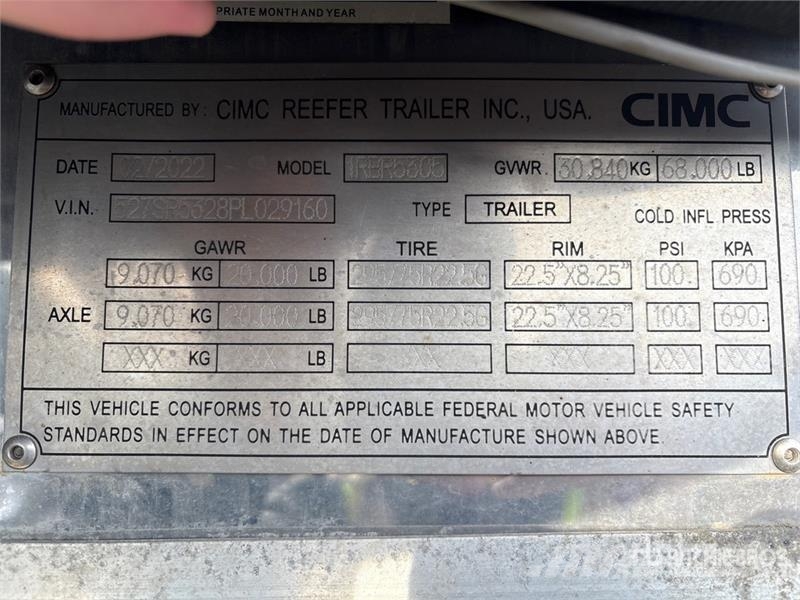 CIMC 53 ft x 102 in T/A Refrigerated Trailer نصف مقطورات بدرجة حرارة قابلة للضبط