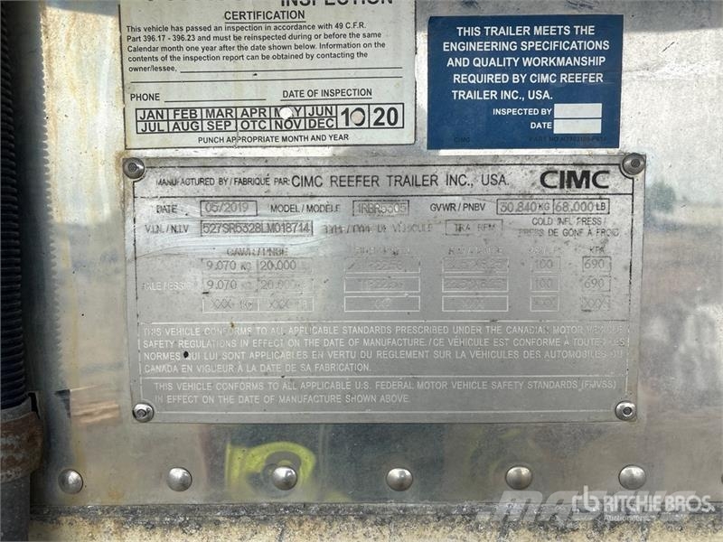CIMC 53 ft x 102 in T/A Multi -Temp Refrigerated Traile Puspriekabės su izoterminiu kėbulu