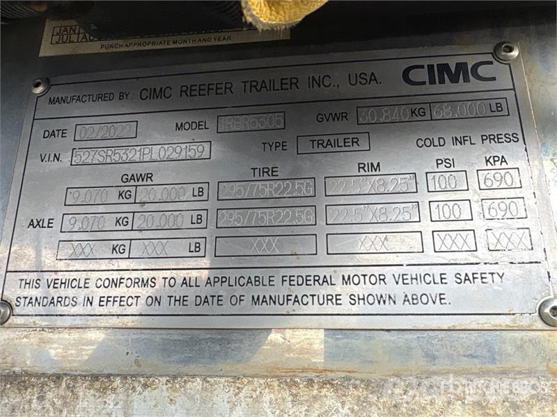 CIMC 53 ft x 102 in T/A Refrigerated Trailer Semi-trailer med Kølefunktion