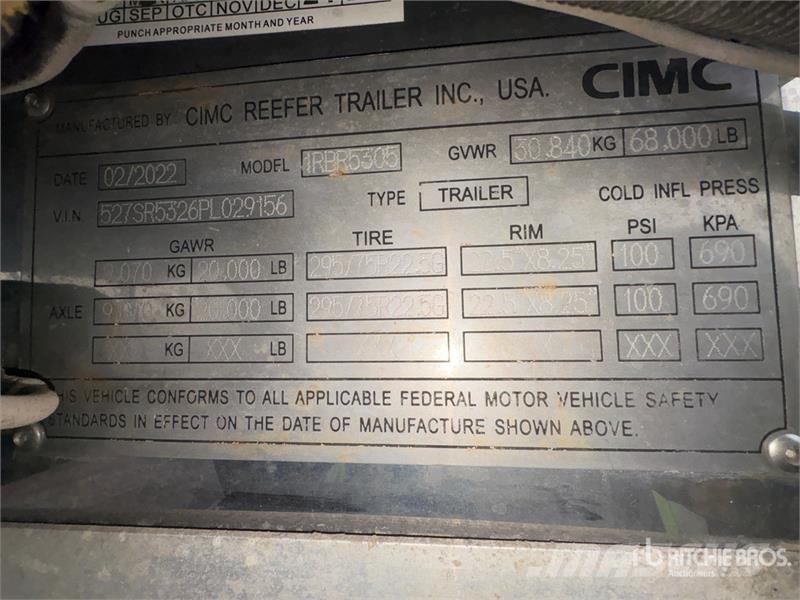 CIMC 53 ft x 102 in T/A Refrigerated Trailer Frysetrailer Semi