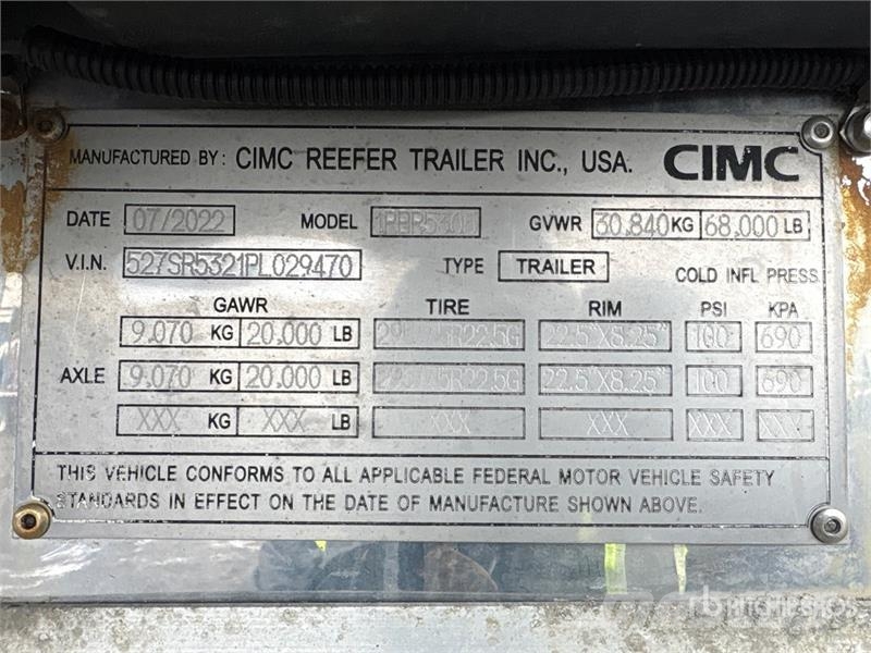 CIMC 53 ft x 102 in T/A Refrigerated Trailer Frysetrailer Semi