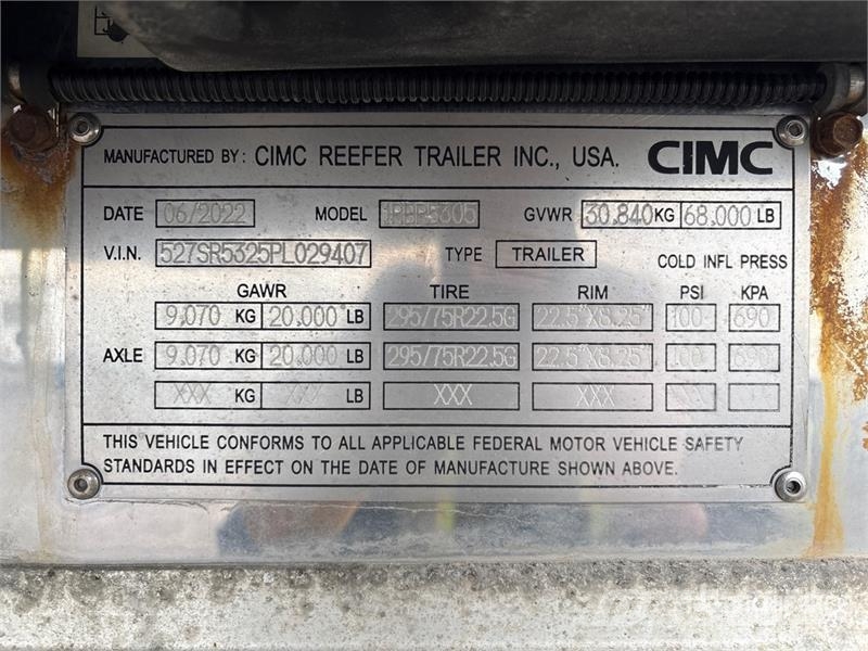 CIMC 53 ft x 102 in T/A Refrigerated Trailer Semi-trailer med Kølefunktion