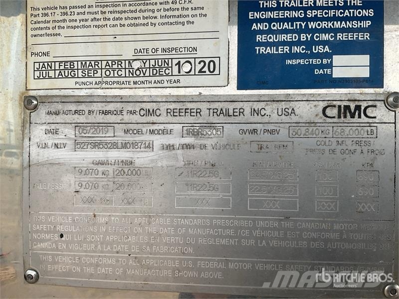 CIMC 53 ft x 102 in T/A Multi -Temp Refrigerated Traile Puspriekabės su izoterminiu kėbulu