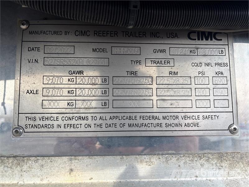 CIMC 53 ft x 102 in T/A Refrigerated Trailer نصف مقطورات بدرجة حرارة قابلة للضبط