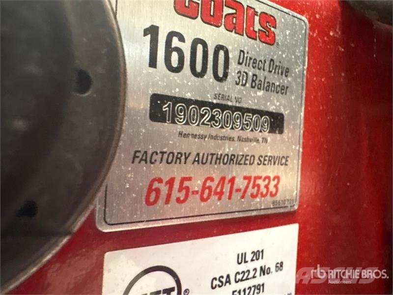 Coats 1600 Direct Drive 3D Tire Balancer Machine Kiti naudoti statybos komponentai