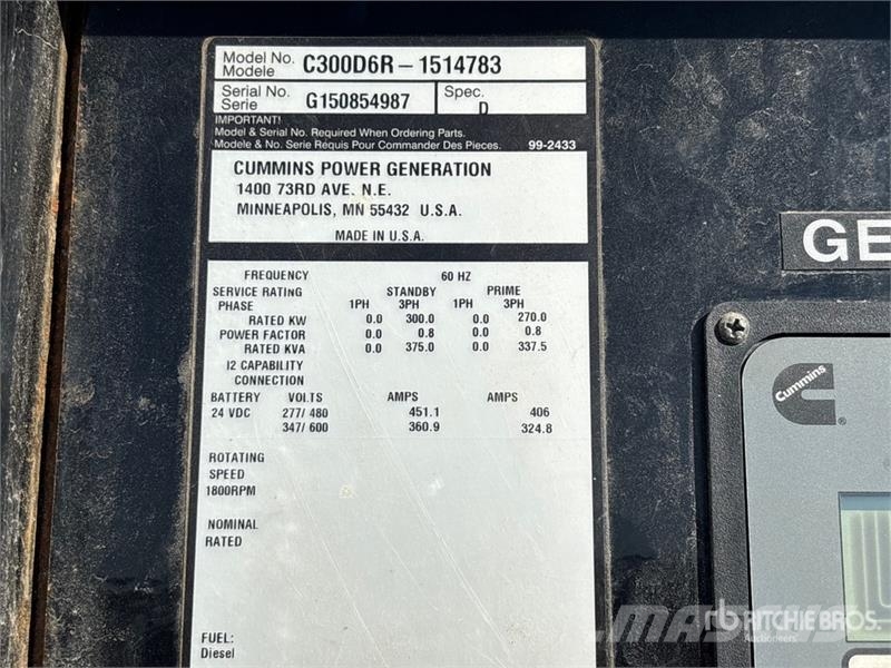 Cummins C300D6R-1514783 300 kW Mobile Generator Set Dyzeliniai generatoriai