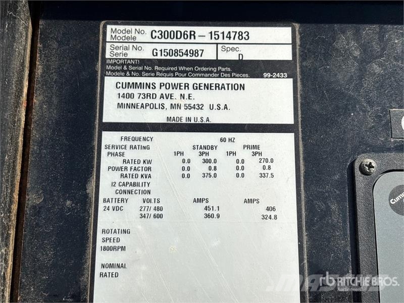 Cummins C300D6R-1514783 300 kW Mobile Generator Set Dyzeliniai generatoriai