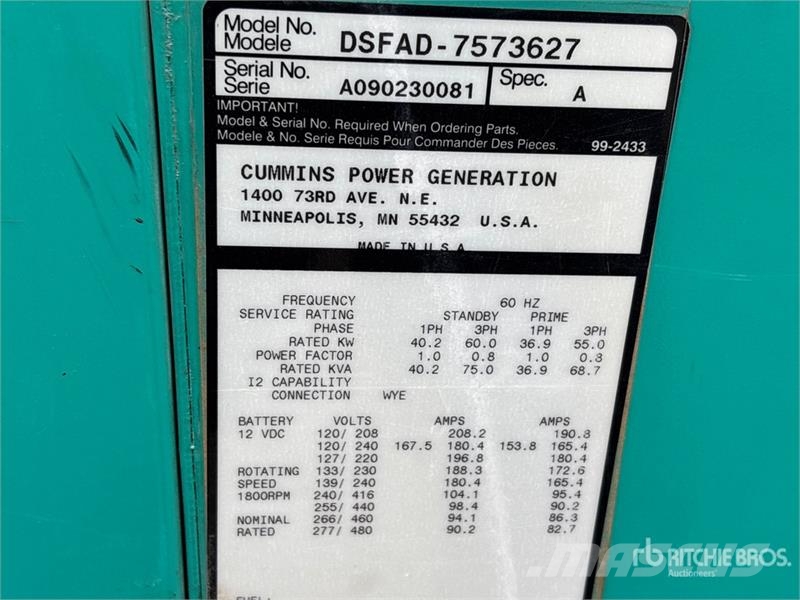 Cummins DSFAD-7573627 60 kW Skid-Mounted Generator Set Diesel Generatoren