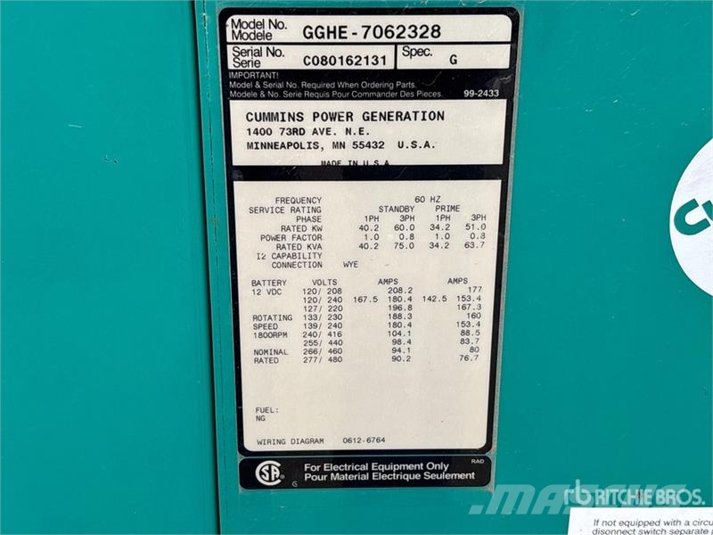 Cummins GGHE-7062328 60 kW Skid-Mounted Generator Set Dīzeļģeneratori
