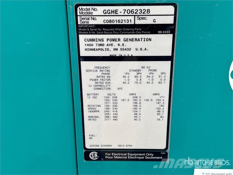 Cummins GGHE-7062328 60 kW Skid-Mounted Generator Set Dīzeļģeneratori