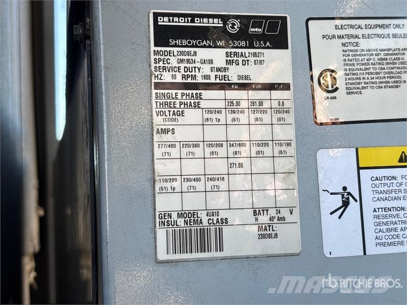 Detroit Diesel Diesel 4UA10 225 kW Skid-Mounted Generator  Generadores diésel