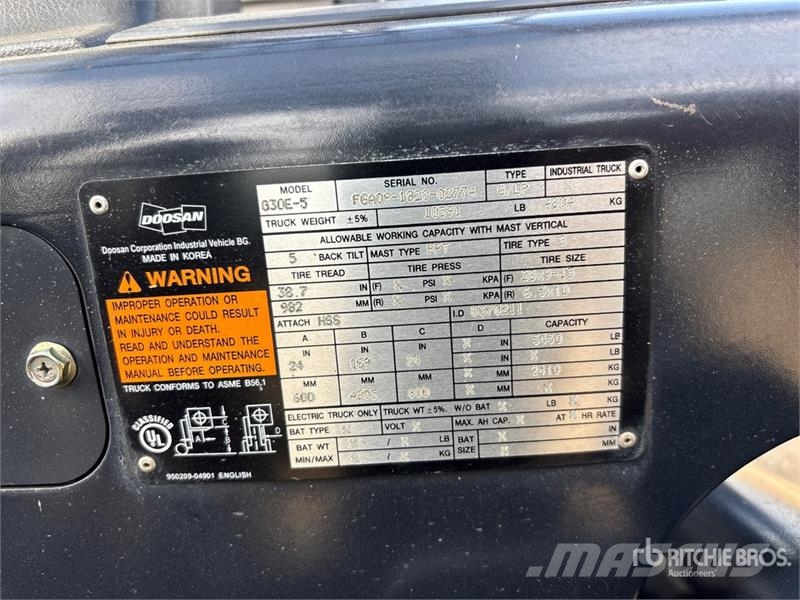 Doosan G30E-5 5450 lb Pneumatic Tire Forklift Other