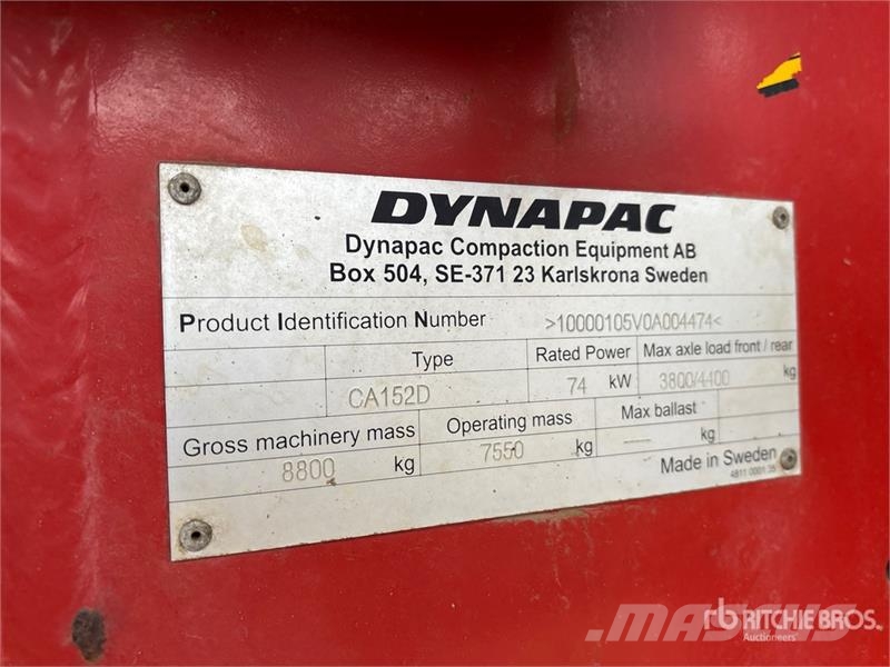 Dynapac CA152D Smooth Drum Compactor Valjci sa jednim bubnjem