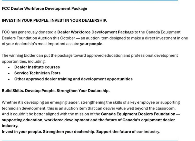 FCC Dealer Workforce Development Package Kmetijstvo - drugo