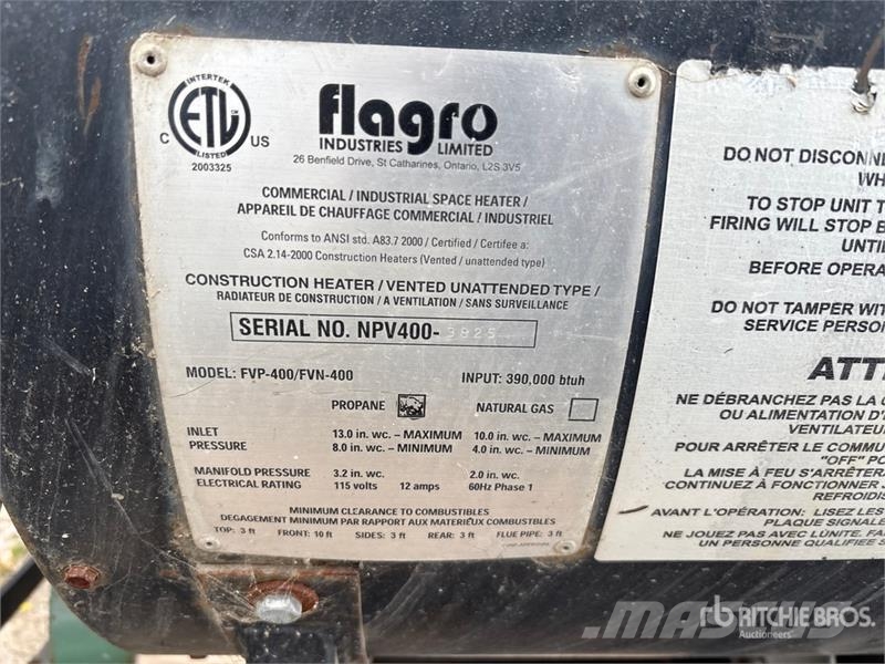 Flagro FVP-400/FVN-400 390000 BTU Space Heater Verhittings en ontdooi apparatuur