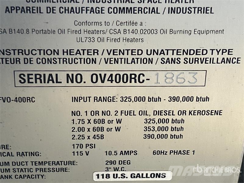 Flagro OV400 390000 BTU Space Heater معدات التسخين والإذابة