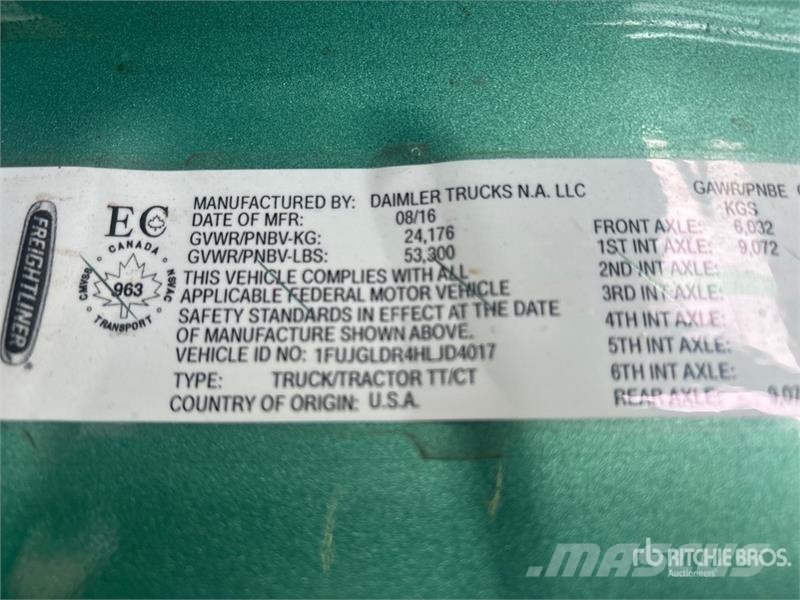 Freightliner Cascadia 125 6x4 T/A Sleeper Truck Tractor (Inoper Motrici e Trattori Stradali