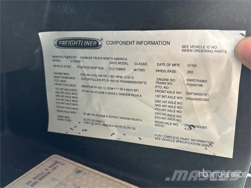 Freightliner Classic 6x4 Texas Bed Winch Truck Puksiirid
