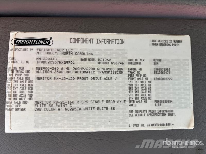 Freightliner M2 10329 L 5311 psi 4x4 Sleeper Pressure Truck Autre camion