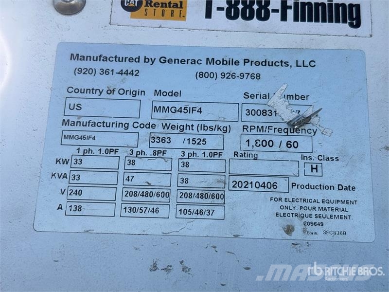 Generac MDG45IF4 38 kW Mobile Generator Set (Inoperable) Dizelski agregati