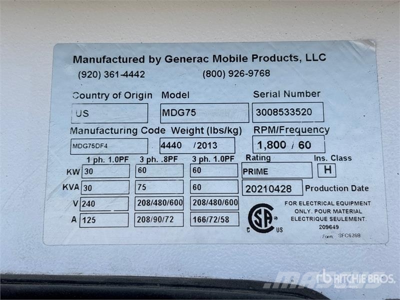 Generac MDG75 60 kW Mobile Generator Set Geradores a diesel