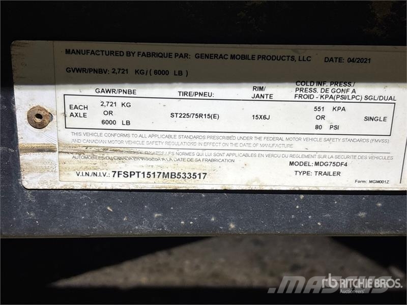 Generac MDG75 60 kW Mobile Generator Set (Inoperable) Dízel áramfejlesztők