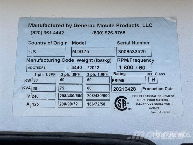 Generac MDG75 60 kW Mobile Generator Set Geradores a diesel