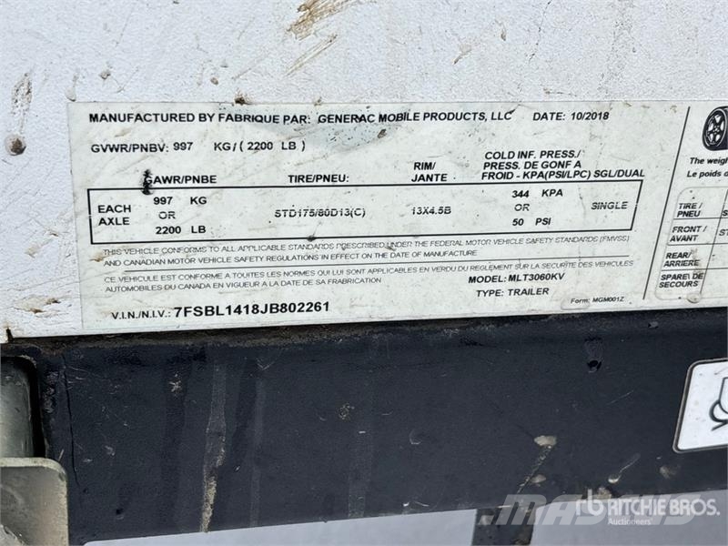 Generac MLT3060KV 6 kW Light Tower (Inoperable) Tour d'éclairage
