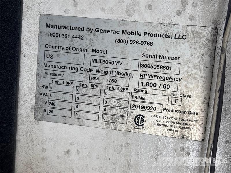 Generac MLT3060MV 6 kW Light Tower (Inoperable) Tour d'éclairage