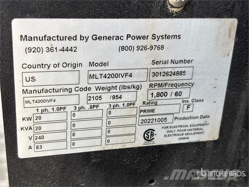 Generac MLT4200IVF4 20 kW Light Tower ライトタワー