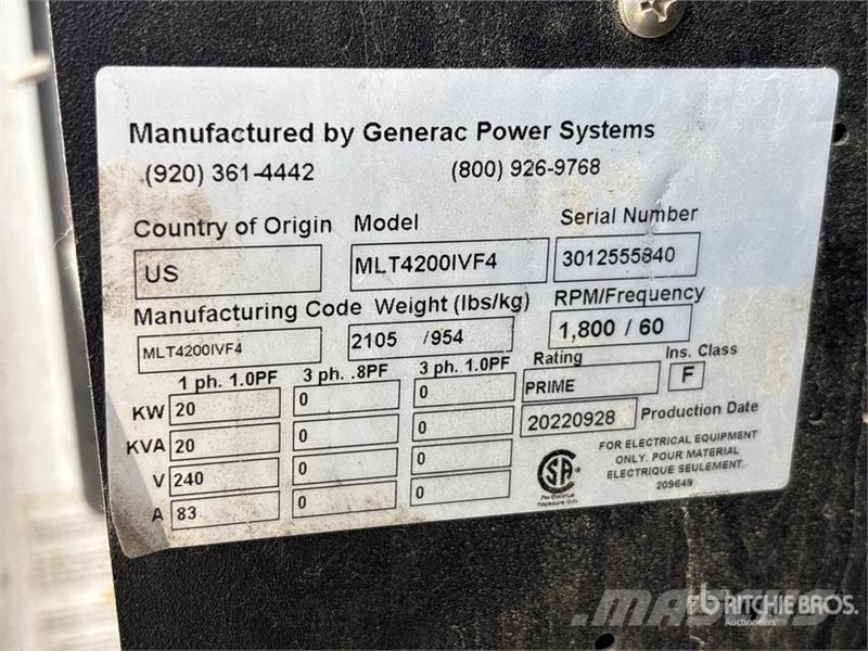 Generac MLT4200IVF4 20 kW Light Tower ライトタワー