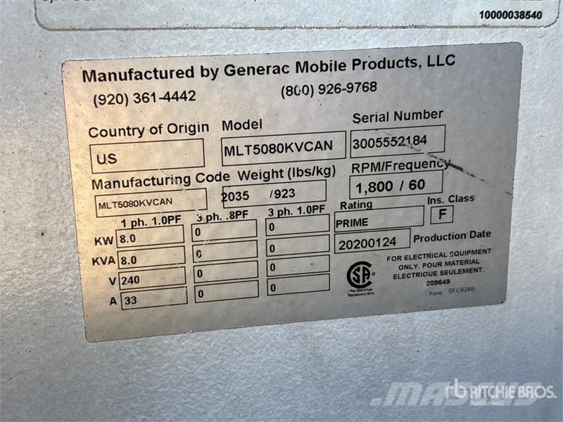 Generac MLT5080KVCAN 8 kW Light Tower Aydinlatma kuleleri