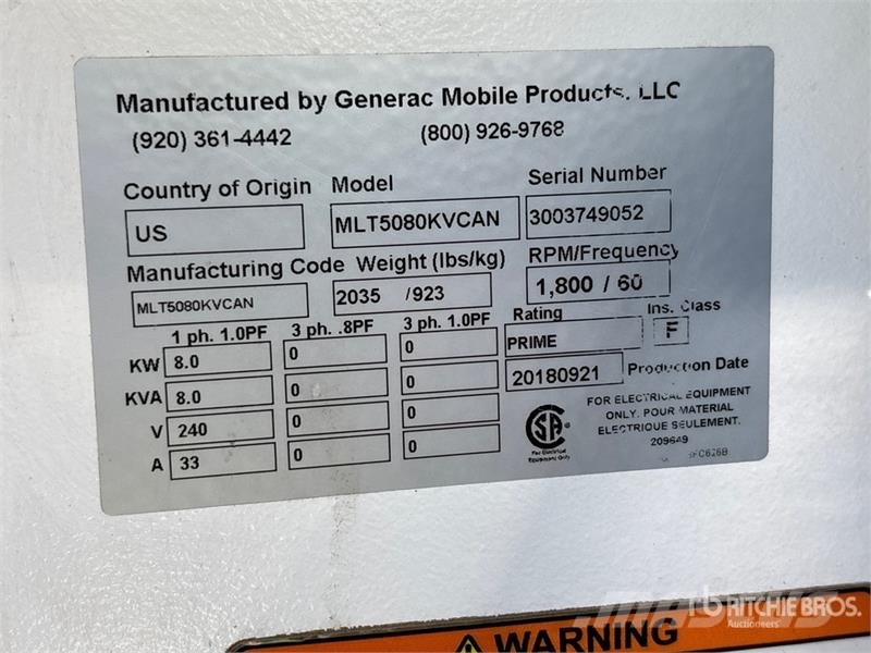 Generac MLT5080KVCAN 8 kW Light Tower ライトタワー