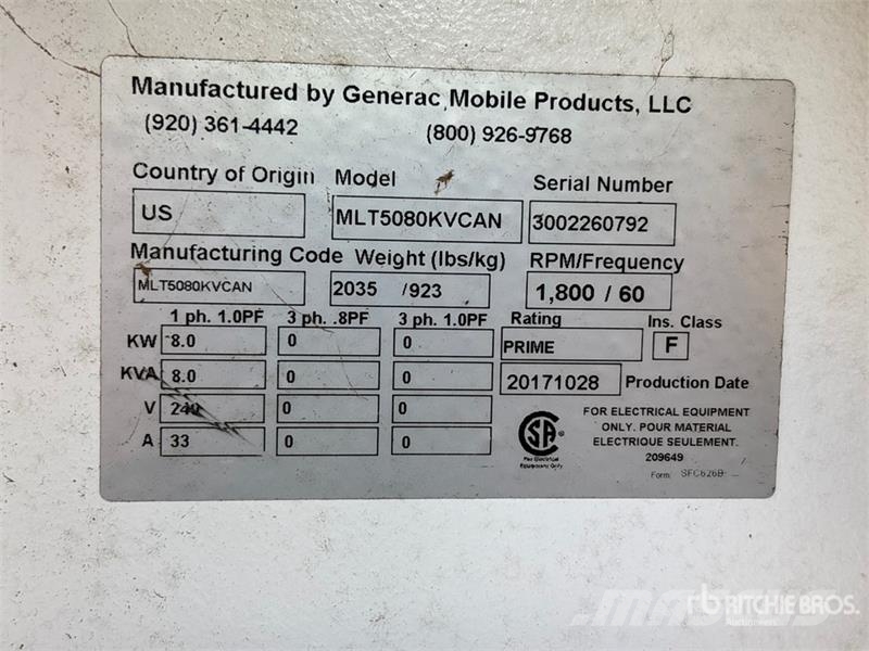 Generac MLT5080KVCAN 8 kW Light Tower ライトタワー