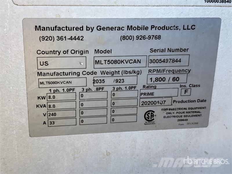 Generac MLT5080KVCAN 8 kW Light Tower Valopylväät