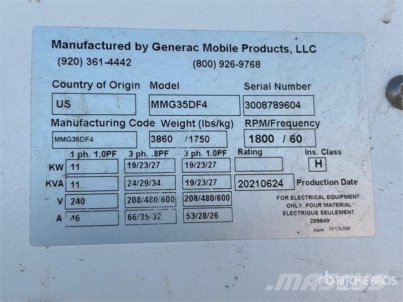 Generac MMG35DF4 27 kW Mobile Generator Set Geradores a diesel