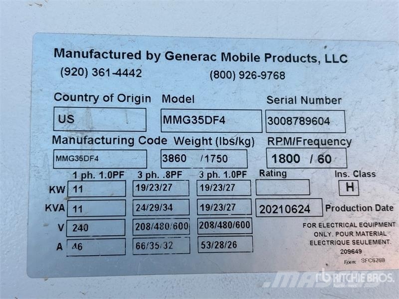 Generac MMG35DF4 27 kW Mobile Generator Set Geradores a diesel